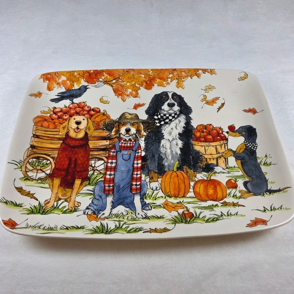 Certified International Other - Certified International Sherri Buck Baldwin Fall Dogs Pumpkin Platter 14 Inch